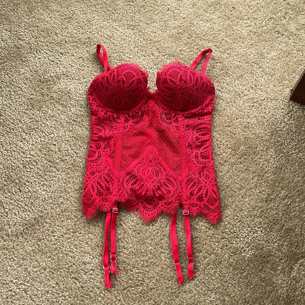 Victoria's Secret Red Lace Bustier with Garters